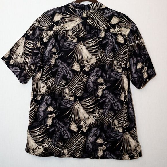 Havana Jacks Cafe Hawaiian Shirt 100% Silk Dark Floral Button Up Mens M drinks - Picture 3 of 5